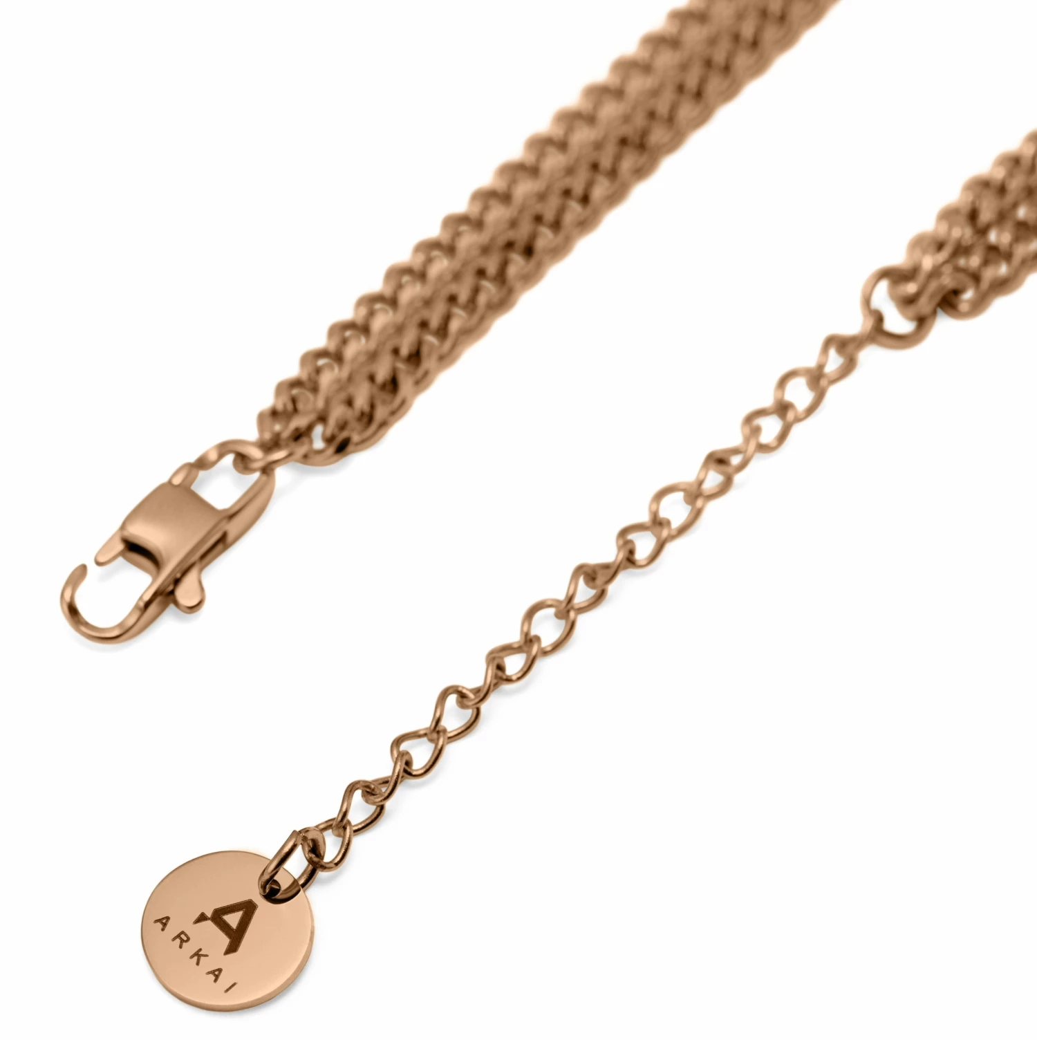 Arkai Rico | 3 mm Rose Gold-Tone Stainless Steel Double Layered Curb Chain Necklace 8 Arkai Rico | 3 mm Rose Gold-Tone Stainless Steel Double Layered Curb Chain Necklace - Image 6