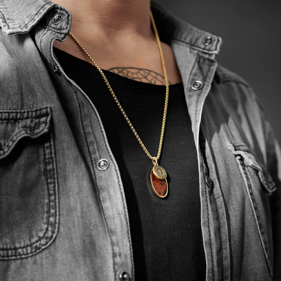 Arkai Orisun | Gold-Tone & Mahogany Obsidian Oval Box Chain Necklace 4 Arkai Orisun | Gold-Tone & Mahogany Obsidian Oval Box Chain Necklace - Image 2