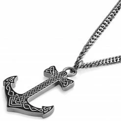 Lucleon Silver-Tone & Black Stainless Steel Viking Anchor Wheat Chain Necklace 8 Lucleon Silver-Tone & Black Stainless Steel Viking Anchor Wheat Chain Necklace -MEN NECKLACES shop 19 2 sanchh