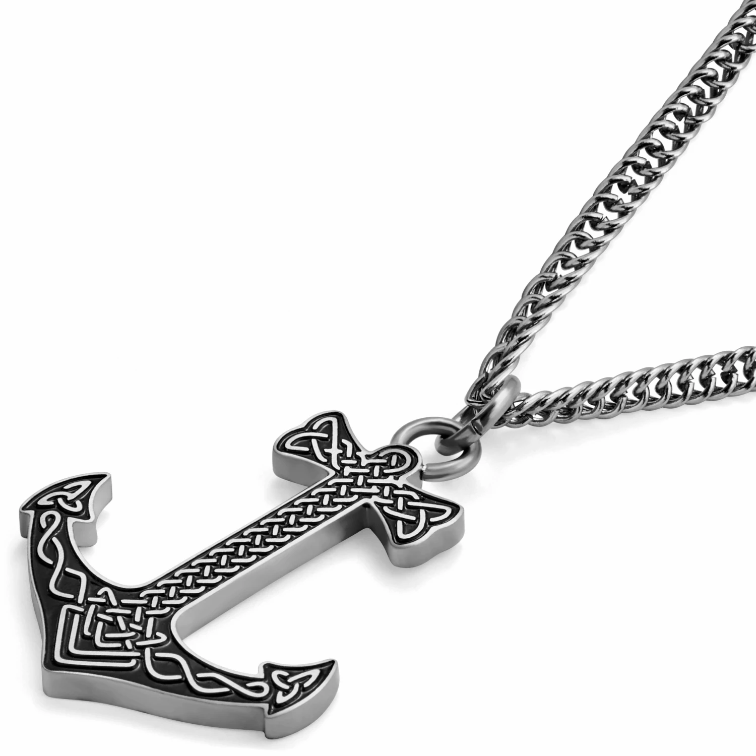Lucleon Silver-Tone & Black Stainless Steel Viking Anchor Wheat Chain Necklace 4 Lucleon Silver-Tone & Black Stainless Steel Viking Anchor Wheat Chain Necklace - Image 2