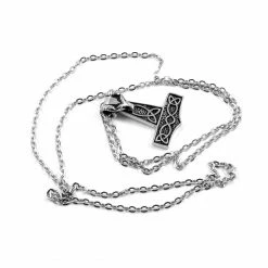 Fort Tempus Silver-Tone Stainless Steel Thor's Hammer Cable Chain Necklace -MEN NECKLACES shop 19 2 2 5