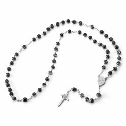 Fort Tempus Silver-Tone & Black Rosary With Silver-Tone Our Lady Of Guadalupe & Cross Beads Necklace