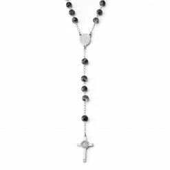 Fort Tempus Silver-Tone & Black Rosary With Silver-Tone Our Lady Of Guadalupe & Cross Beads Necklace -MEN NECKLACES shop 19797 03