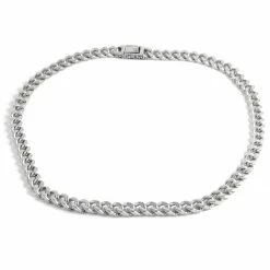 Fort Tempus 10 mm Silver-Tone Stainless Steel With Unique Lock Cuban Chain Necklace