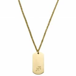 Lucleon Zodiac | Gold-Tone Sagittarius Star Sign Dog Tag Cable Chain Necklace