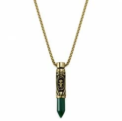 Arkai Rico | Gold-Tone Skull & Green Onyx Bullet Box Chain Necklace