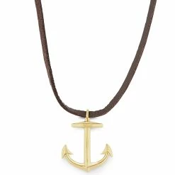 Lucleon Brown Leather With Gold-Tone Anchor Necklace