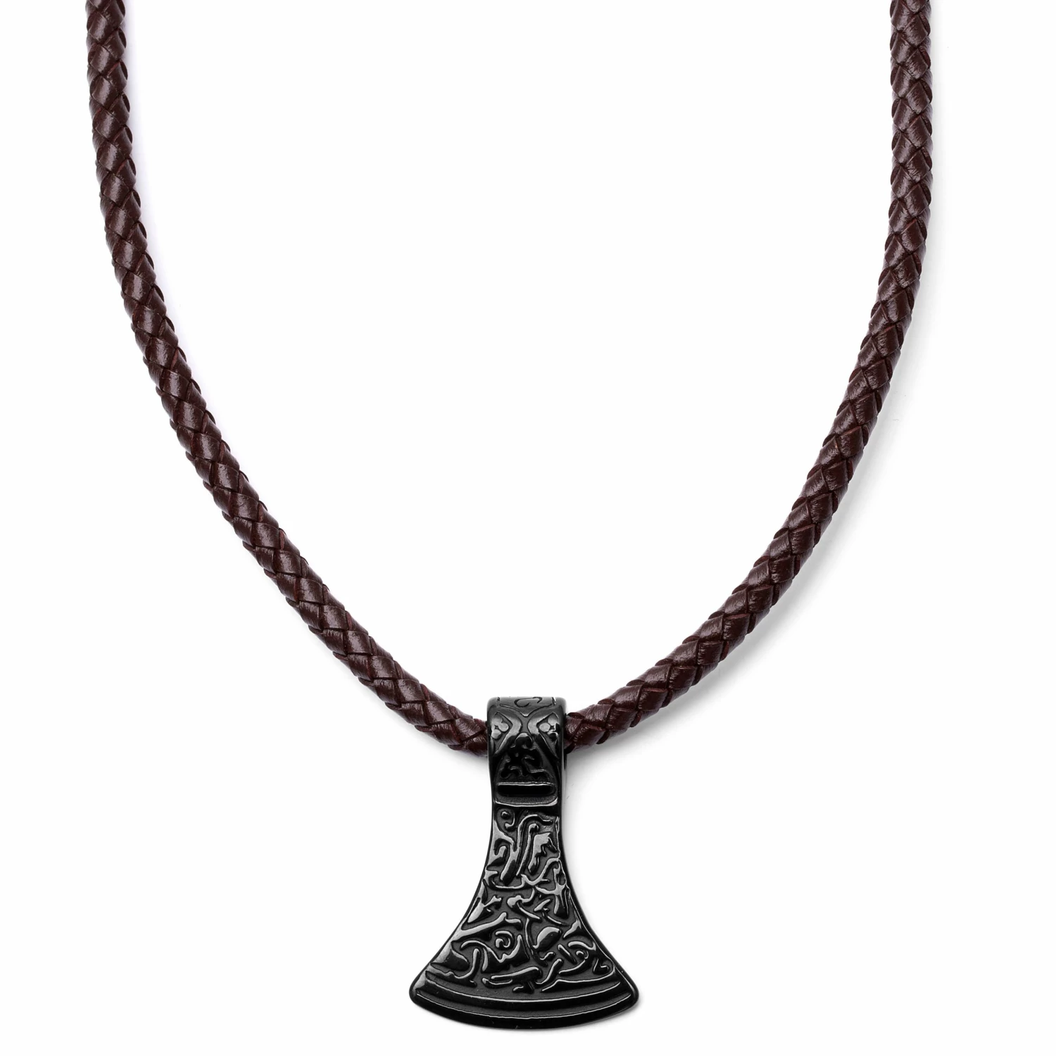 Fort Tempus Brown Leather With Black Stainless Steel Norse Axe Necklace 3 Fort Tempus Brown Leather With Black Stainless Steel Norse Axe Necklace