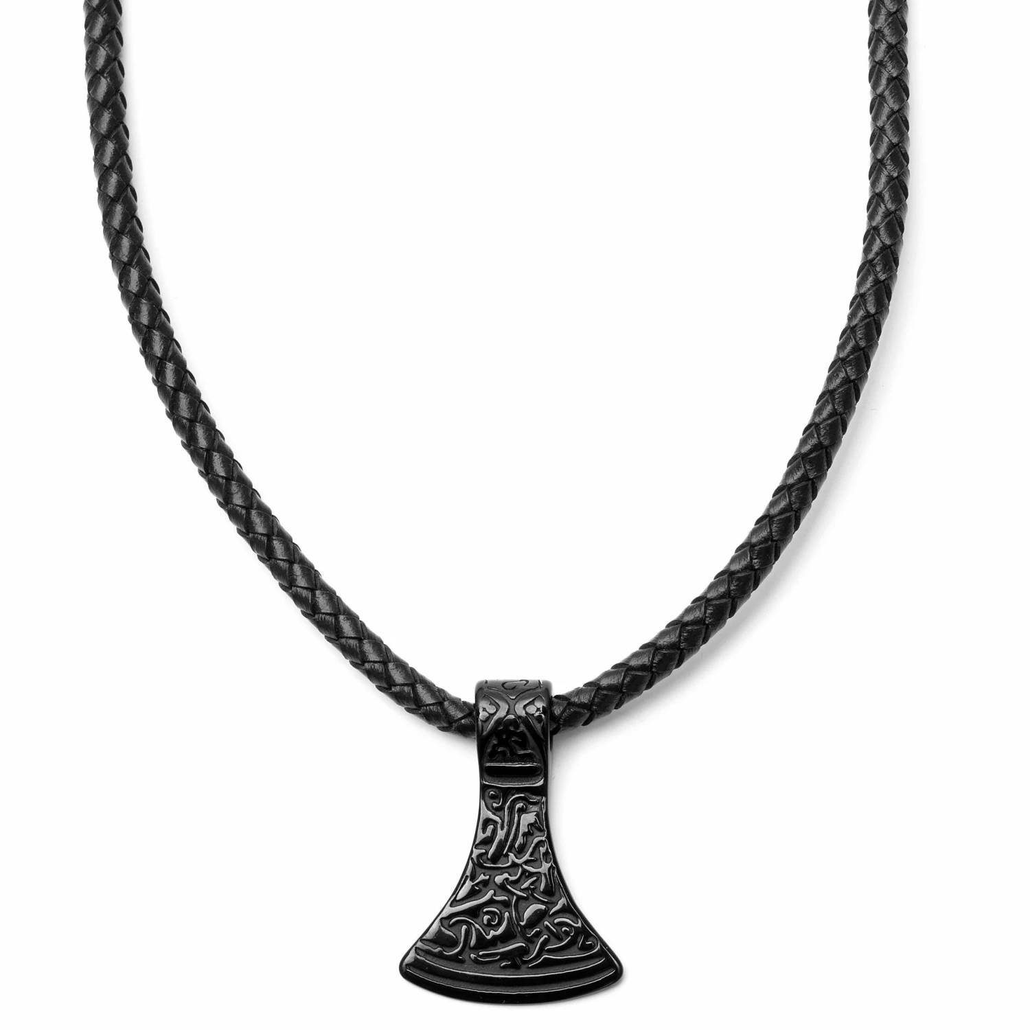 Fort Tempus Black Leather With Black Stainless Steel Norse Axe Necklace 3 Fort Tempus Black Leather With Black Stainless Steel Norse Axe Necklace