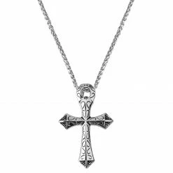 Fort Tempus Silver-Tone Stainless Steel Crusader Cross Curb Chain Necklace