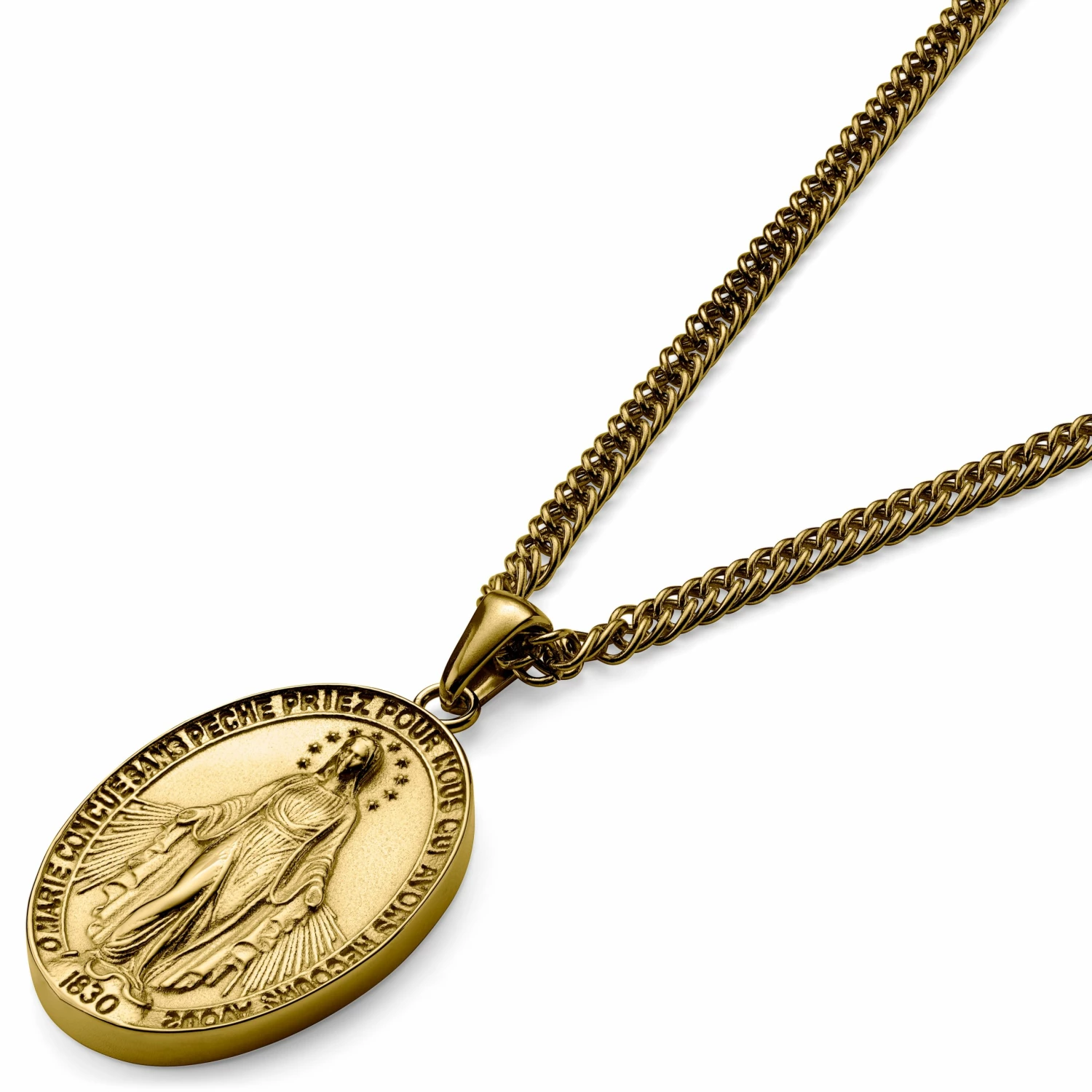 Lucleon Sanctus | Gold-Tone Miraculous Medal Wheat Chain Necklace 6 Lucleon Sanctus | Gold-Tone Miraculous Medal Wheat Chain Necklace - Image 4