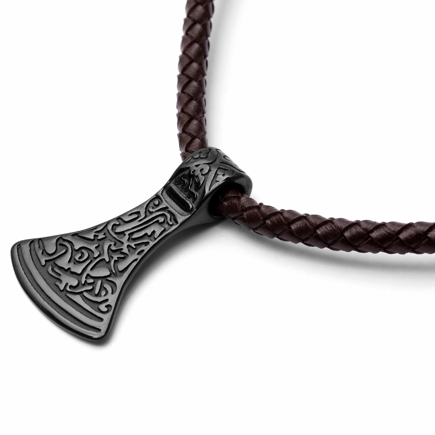 Fort Tempus Brown Leather With Black Stainless Steel Norse Axe Necklace 4 Fort Tempus Brown Leather With Black Stainless Steel Norse Axe Necklace - Image 2