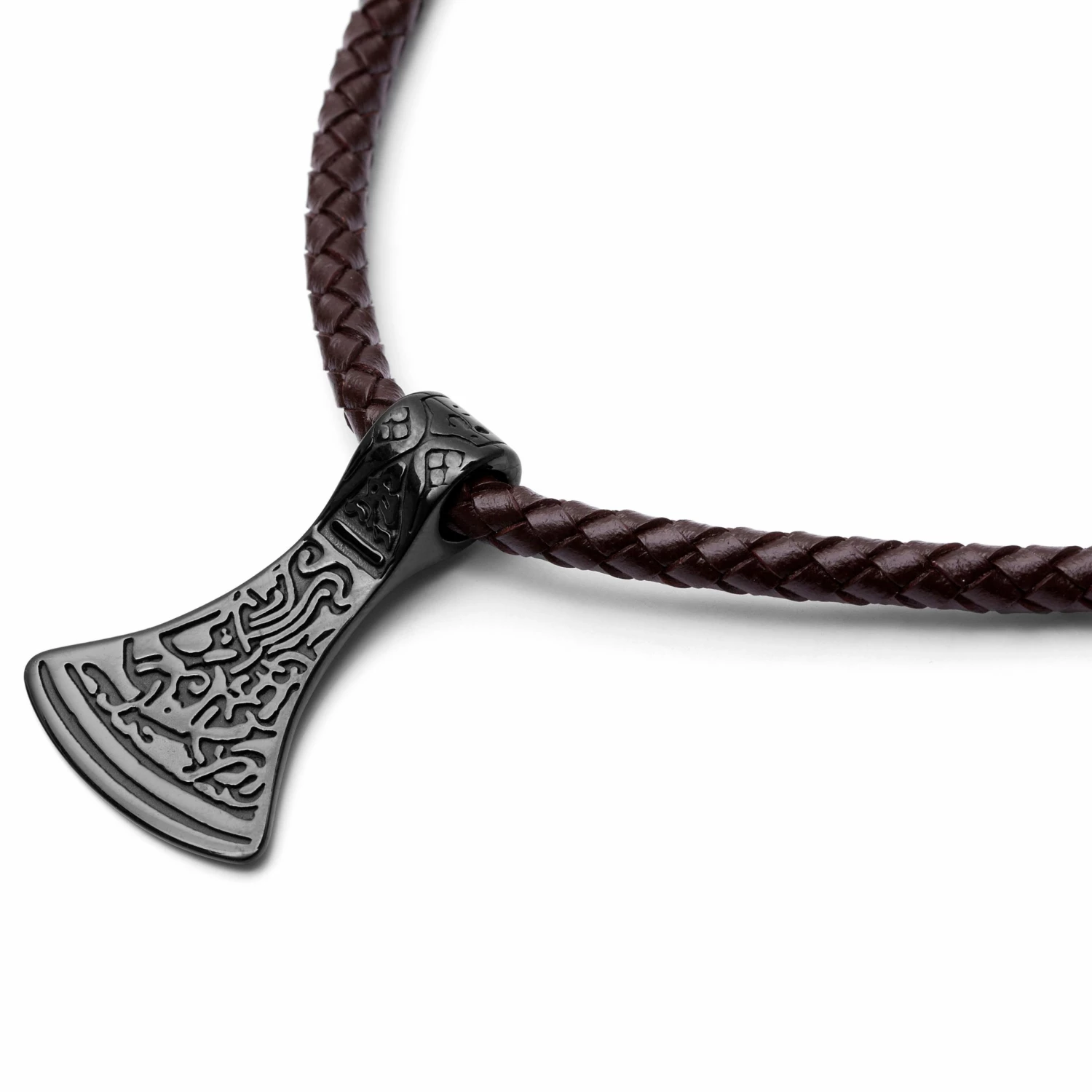 Fort Tempus Brown Leather With Black Stainless Steel Norse Axe Necklace 5 Fort Tempus Brown Leather With Black Stainless Steel Norse Axe Necklace - Image 3
