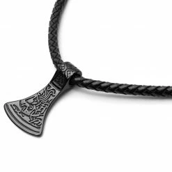 Fort Tempus Black Leather With Black Stainless Steel Norse Axe Necklace 12 Fort Tempus Black Leather With Black Stainless Steel Norse Axe Necklace -MEN NECKLACES shop 2 3 233