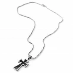 Fort Tempus Silver-Tone & Black Stainless Steel Byzantine Cross Box Chain Necklace -MEN NECKLACES shop 2 3 copy 30