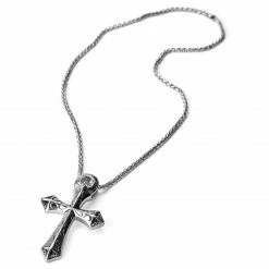 Fort Tempus Silver-Tone Stainless Steel Crusader Cross Curb Chain Necklace -MEN NECKLACES shop 2 3 copy 55