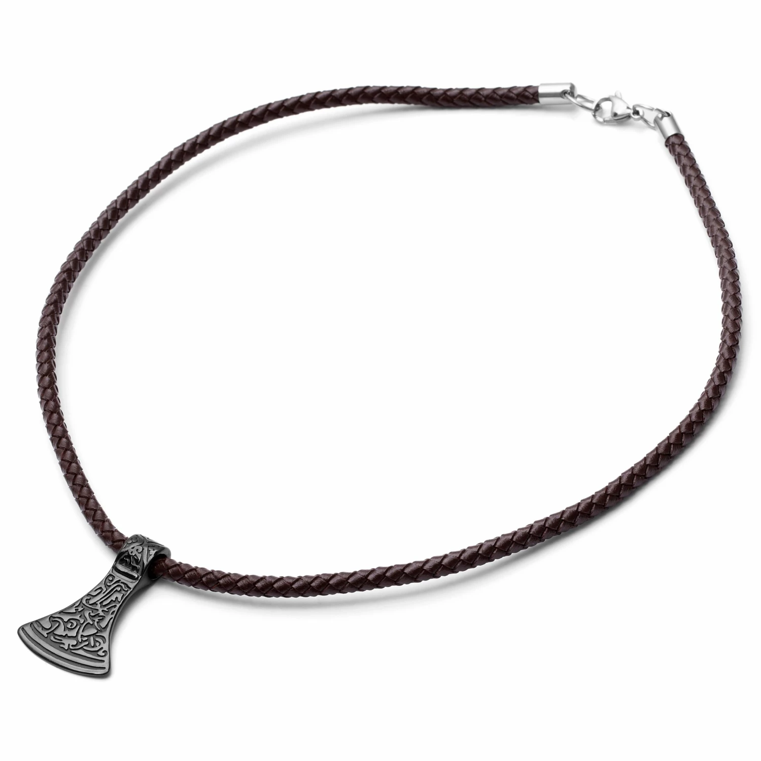 Fort Tempus Brown Leather With Black Stainless Steel Norse Axe Necklace 6 Fort Tempus Brown Leather With Black Stainless Steel Norse Axe Necklace - Image 4