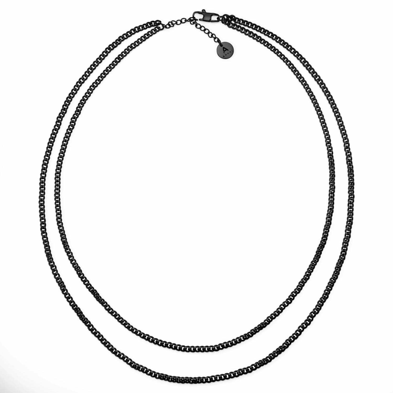 Arkai Rico | 3 mm Black Stainless Steel Double Layered Curb Chain Necklace 6 Arkai Rico | 3 mm Black Stainless Steel Double Layered Curb Chain Necklace - Image 4