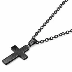 Lucleon Gunmetal Stainless Steel & Black Carbon Fibre Inlay Cross Cable Chain Necklace -MEN NECKLACES shop 20 2b58ac627f6b5fdfdead781ee69094b0a