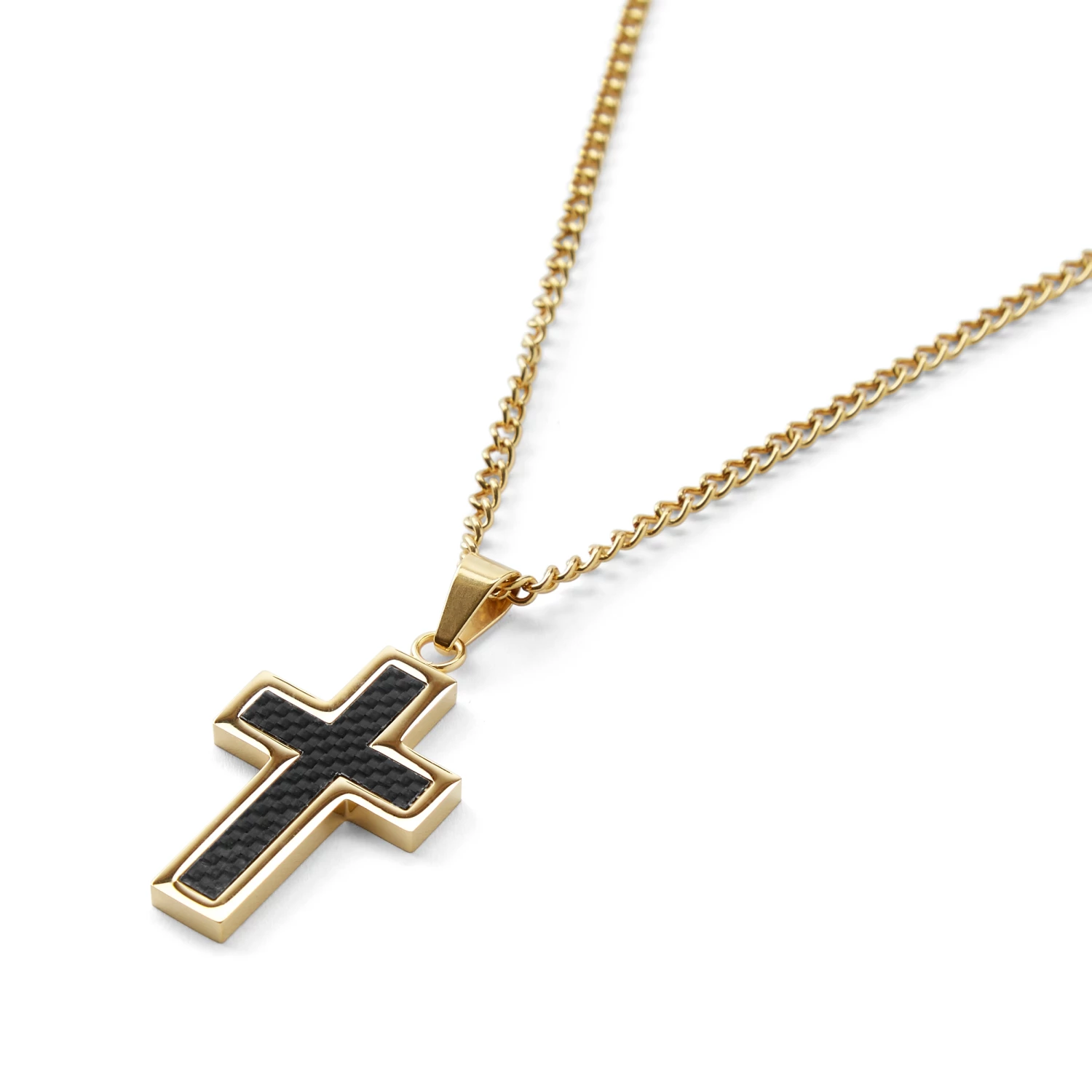 Fort Tempus Gold-Tone Stainless Steel & Black Carbon Fibre Inlay Necklace 4 Fort Tempus Gold-Tone Stainless Steel & Black Carbon Fibre Inlay Necklace - Image 2