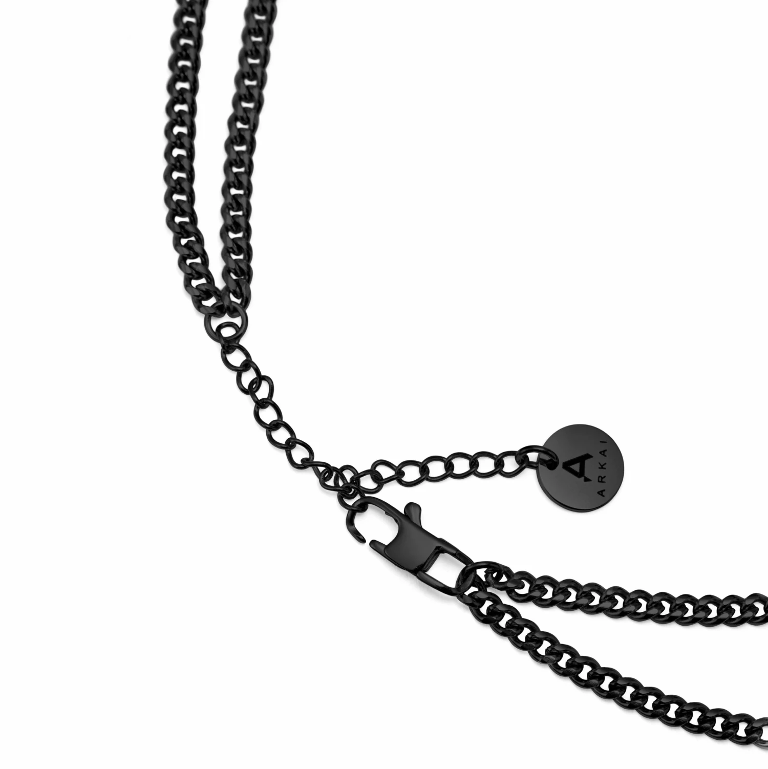 Arkai Rico | 3 mm Black Stainless Steel Double Layered Curb Chain Necklace 7 Arkai Rico | 3 mm Black Stainless Steel Double Layered Curb Chain Necklace - Image 5