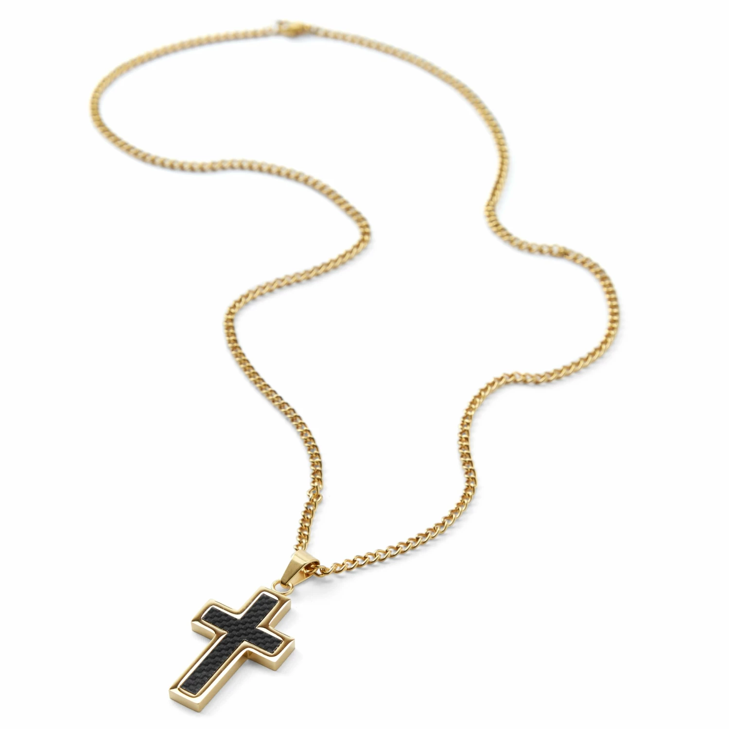 Fort Tempus Gold-Tone Stainless Steel & Black Carbon Fibre Inlay Necklace 6 Fort Tempus Gold-Tone Stainless Steel & Black Carbon Fibre Inlay Necklace - Image 4