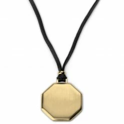 Lucleon Gold-Tone Octagonal Plate & Black Rope Necklace