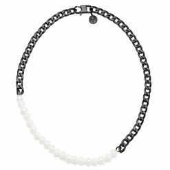 Lucleon Amager | 7 mm Gunmetal Stainless Steel & White Pearl Curb Chain Necklace -MEN NECKLACES shop 21 10d425d87d4019a9a9714a6b6e40c1b11