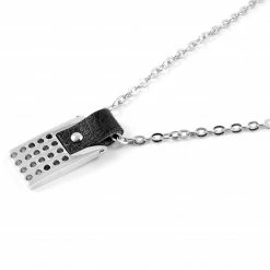 Fort Tempus Silver-Tone & Black Stainless Steel Plate Cable Chain Necklace -MEN NECKLACES shop 21 1 39