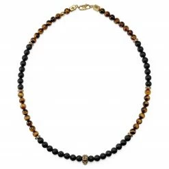 Arkai Rico | Gold-Tone With Lava Rock & Brown Tiger's Eye Necklace Set -MEN NECKLACES shop 21 1ee7db26bee7a77a788d85347a54858d8