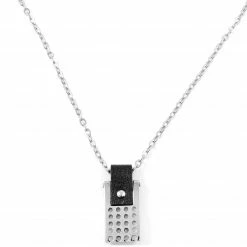 Fort Tempus Silver-Tone & Black Stainless Steel Plate Cable Chain Necklace