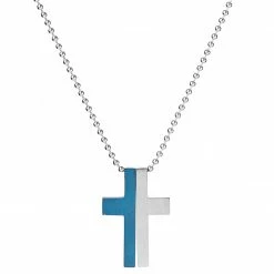 Fort Tempus Silver-Tone & Blue Stainless Steel Cross Ball Chain Necklace -MEN NECKLACES shop 21 2 copy 7