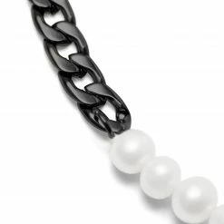 Lucleon Amager | 7 mm Gunmetal Stainless Steel & White Pearl Curb Chain Necklace -MEN NECKLACES shop 21 3ea51d29493709b8ef8f55cd44b0af388