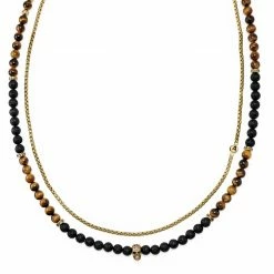 Arkai Rico | Gold-Tone With Lava Rock & Brown Tiger's Eye Necklace Set