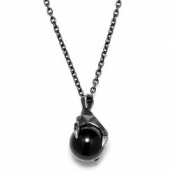Moody Mason Grey Stainless Steel Claw & Black Agate Stone Cable Chain Necklace
