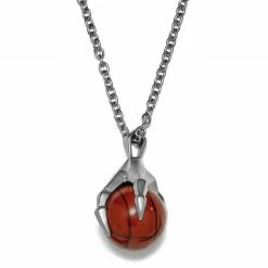 Moody Mason Silver-Tone Stainless Steel Claw & Red Jasper Stone Cable Chain Necklace