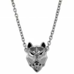 Moody Mason Silver-Tone Stainless Steel With Wolf Head Cable Chain Necklace