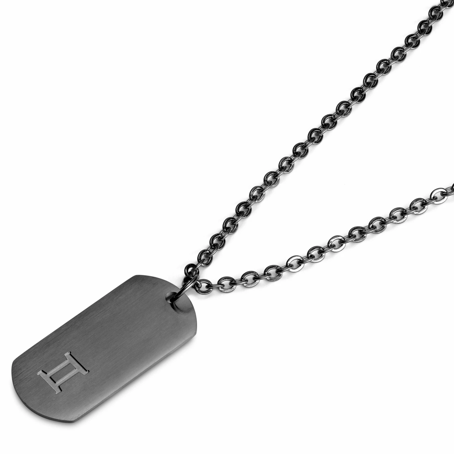 Lucleon Zodiac | Gunmetal Stainless Steel Gemini Star Sign Dog Tag Cable Chain Necklace 4 Lucleon Zodiac | Gunmetal Stainless Steel Gemini Star Sign Dog Tag Cable Chain Necklace - Image 2