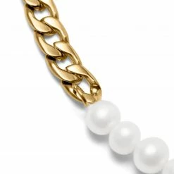 Lucleon Amager | 7 mm Gold-Tone & White Pearl Curb Chain Necklace -MEN NECKLACES shop 22 37a2405dbc3b5004673e7a6d0fc2186ef