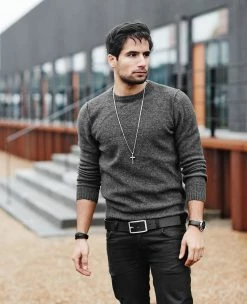 Lucleon Silver-Tone Stainless Steel Inlined Cross Cable Chain Necklace -MEN NECKLACES shop 22323 2