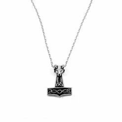 Fort Tempus Silver-Tone & Black Stainless Steel Thor's Hammer Cable Chain Necklace