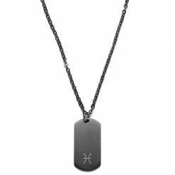 Lucleon Zodiac | Gunmetal Stainless Steel Pisces Star Sign Dog Tag Cable Chain Necklace