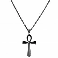Fort Tempus Ankh | Black Stainless Steel Ankh Curb Chain Necklace