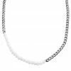 Lucleon Amager | 7 mm Silver-Tone Stainless Steel & White Pearl Curb Chain Necklace -MEN NECKLACES shop 23 2fcfa2d48b23bd8c717453402f6a89092 1