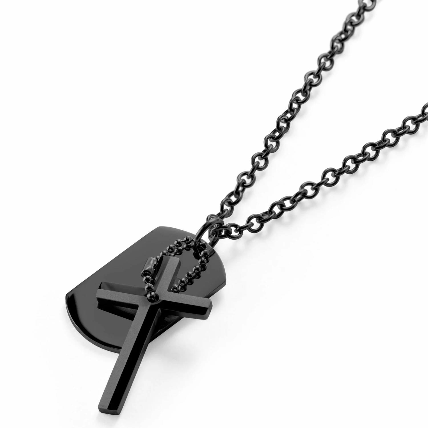 Lucleon Gunmetal Stainless Steel Dog Tag & Cross Cable Chain Necklace 4 Lucleon Gunmetal Stainless Steel Dog Tag & Cross Cable Chain Necklace - Image 2