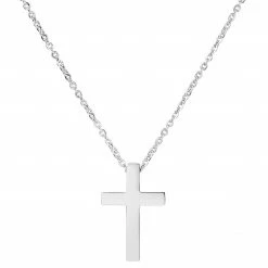 Fort Tempus Silver-Tone Stainless Steel Cross Cable Chain Necklace