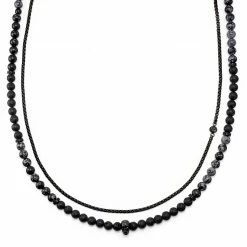 Arkai Rico | Black Stainless Steel Box Chain & Lava Rock/Snowflake Obsidian Necklace Set