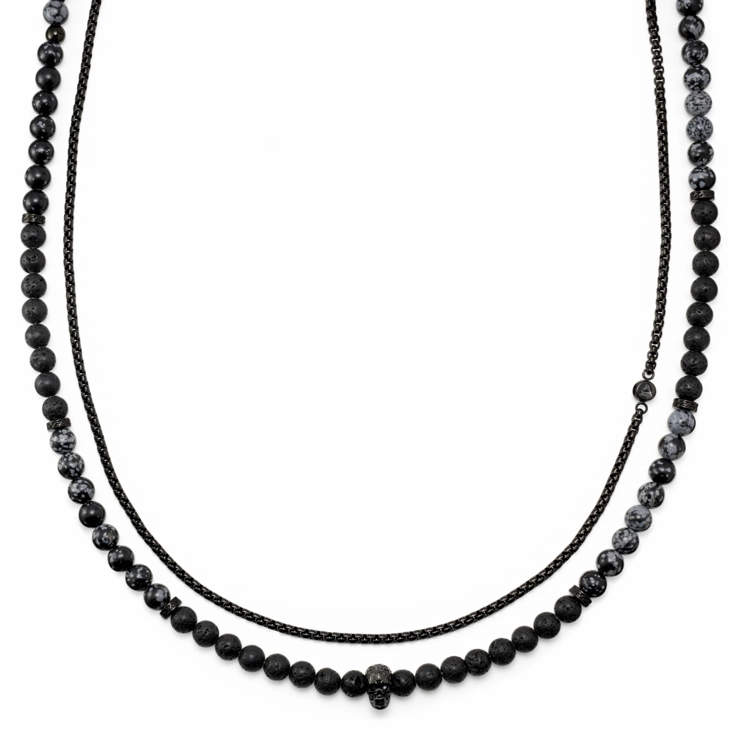 Arkai Rico | Black Stainless Steel Box Chain & Lava Rock/Snowflake Obsidian Necklace Set 3 Arkai Rico | Black Stainless Steel Box Chain & Lava Rock/Snowflake Obsidian Necklace Set