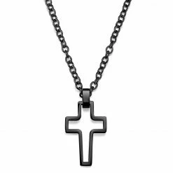 Lucleon Black Stainless Steel With Hollow Cross Cable Chain Necklace