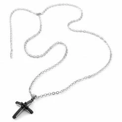 Fort Tempus Silver-Tone & Black Stainless Steel Modern Cross Cable Chain Necklace -MEN NECKLACES shop 25 3 copy 5